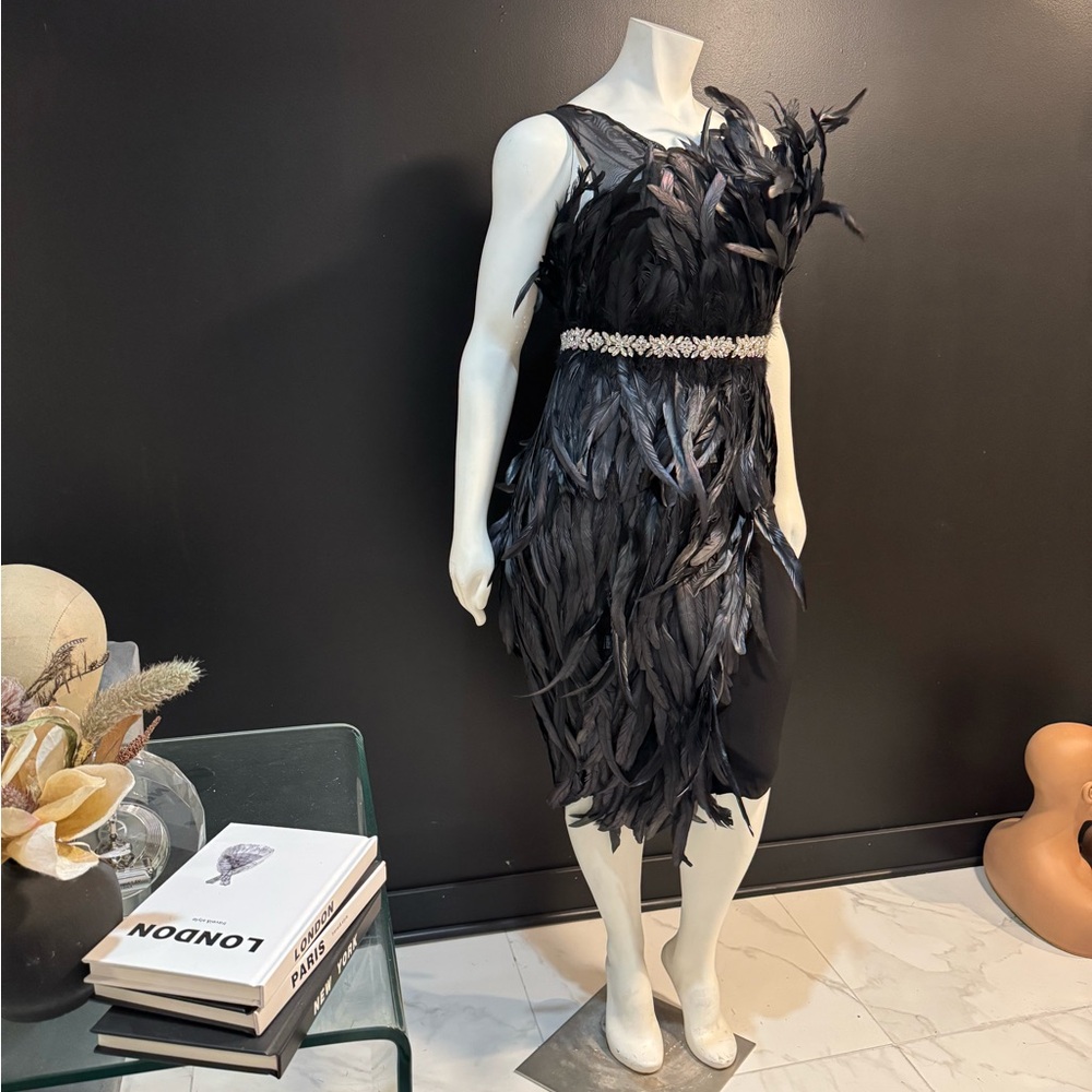 Fashion Nova Luxe Black Feather Embellished Midi Dress